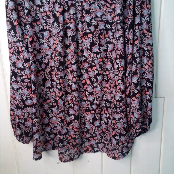 Terra & Sky Blouse Women 3X Button Up 3/4 Sleeve Floral Black Blue Red - Picture 15 of 15